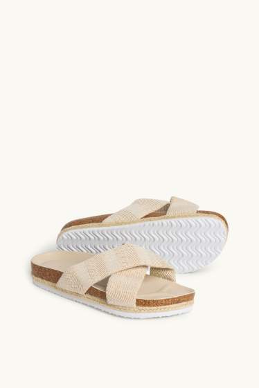 Damen - Sandalen - Bast-Optik - Lederimitat - cremefarben