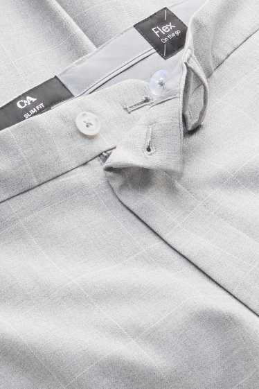 Pánské - Oblekové kalhoty - slim fit - Flex - kostkované - světle šedá