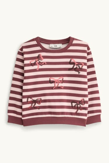 Kinder Mädchen - Schleife - Sweatshirt - Glanz-Effekt - gestreift - rosa / rot
