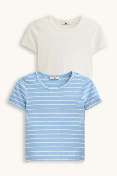 Kinder Mädchen - Multipack 2er - Kurzarmshirt - gestreift - blau / weiß