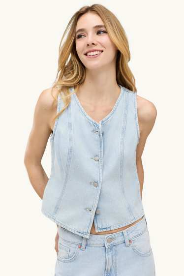 Damen - Jeans-Weste - tailliert - hellblau