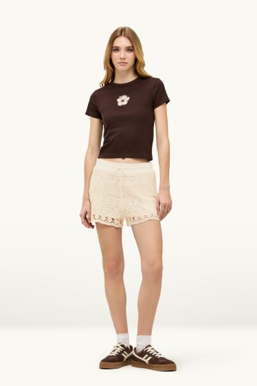 Dames - Gebreide short - beige