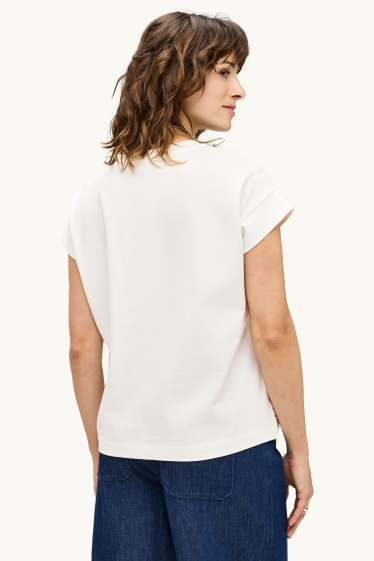 Damen - T-Shirt - Regular Fit - Broderie Anglaise - weiss