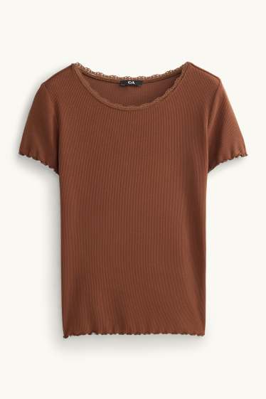 Damen - T-Shirt - Relaxed Fit - gerippt - braun