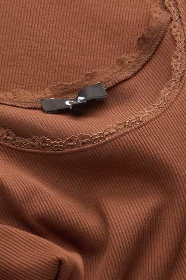 Damen - T-Shirt - Relaxed Fit - gerippt - braun