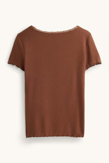Damen - T-Shirt - Relaxed Fit - gerippt - braun