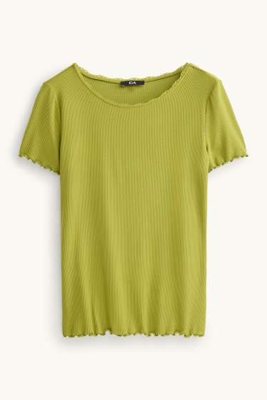 Damen - T-Shirt - Relaxed Fit - gerippt - grün