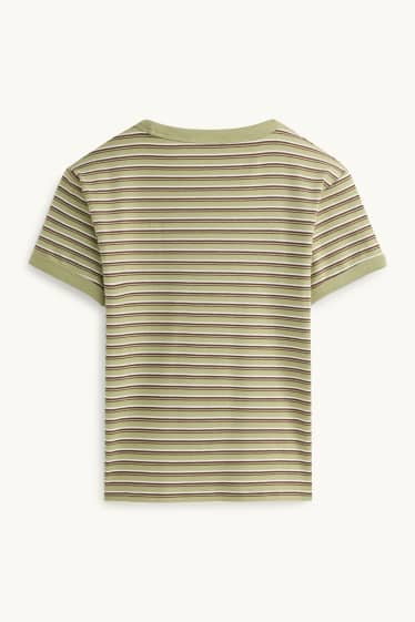 Dámské - Tričko - slim fit - pruhované - světle zelená