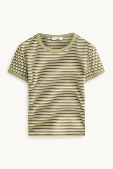Dámské - Tričko - slim fit - pruhované - světle zelená