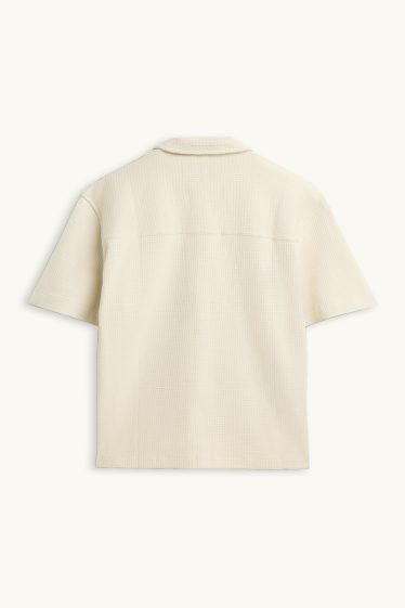 Heren - Overhemd - relaxed fit - reverskraag - met structuur - crèmekleurig