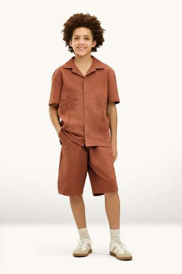 Kinder Buben - Sweatshorts - strukturiert - braun