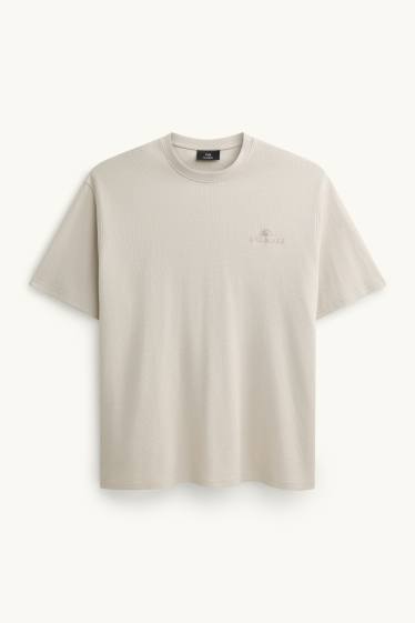 Hommes - T-shirt - relaxed fit - finition côtelée - beige