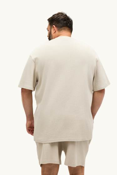 Hommes - T-shirt - relaxed fit - finition côtelée - beige