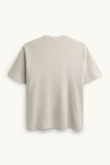 Hommes - T-shirt - relaxed fit - finition côtelée - beige