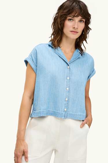 Women - Denim blouse - blue denim