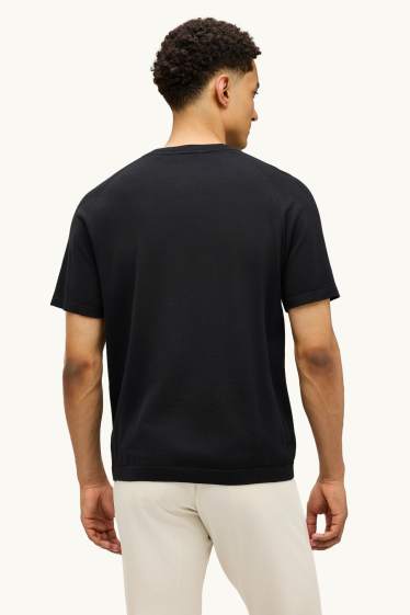 Herren - Strickpullover - kurzarm - strukturiert - schwarz