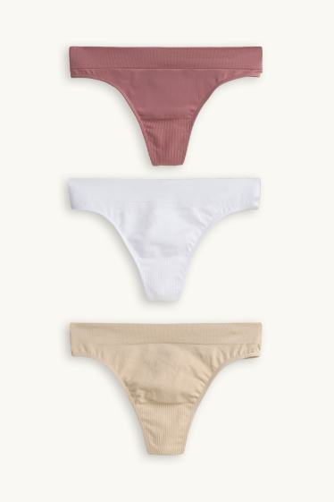 Damen - Multipack 3er - String - seamless - rosa / beige