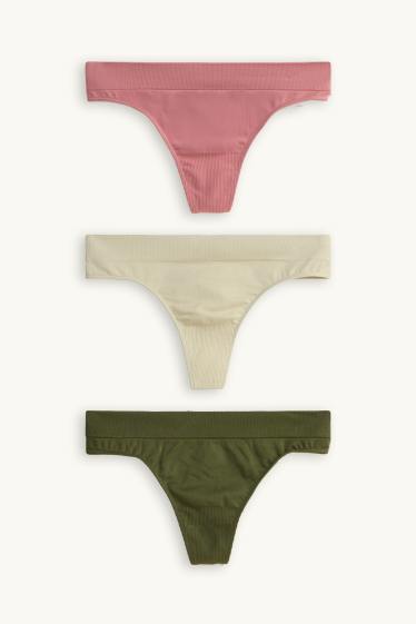 Damen - Multipack 3er - String - seamless - grün