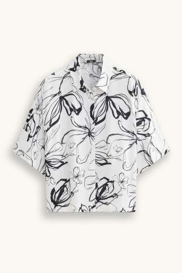 Dames - Blouse - gebloemd - wit / zwart