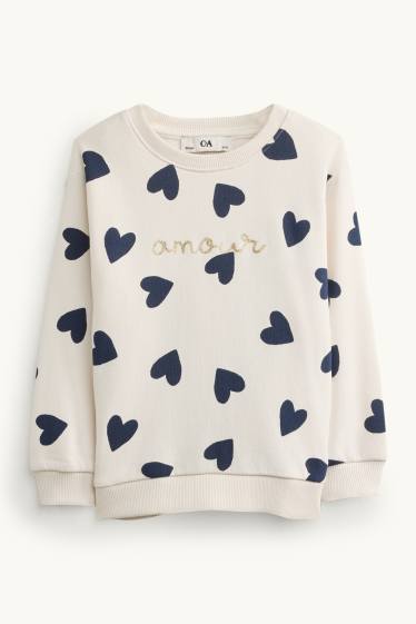 Children Girls - Heart - set - sweatshirt and leggings - 2 piece - dark blue / creme white