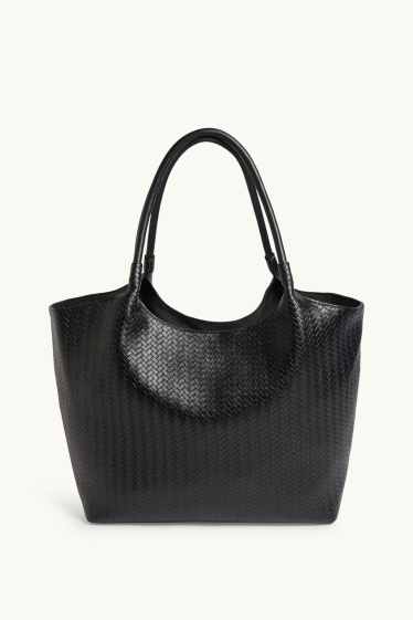 Damen - Großer Shopper - Lederimitat - schwarz