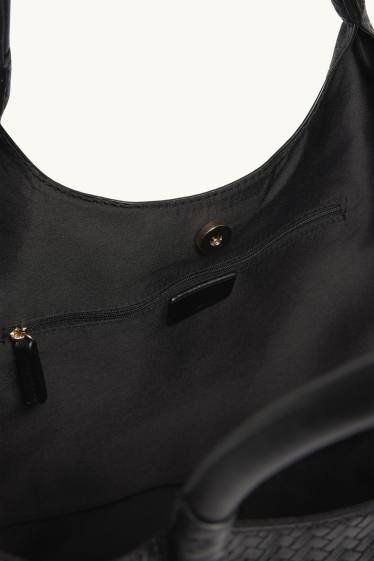 Damen - Großer Shopper - Lederimitat - schwarz