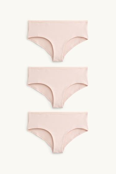 Kobiety - Wielopak, 3 pary - majtki biodrówki - jasnoróżowy