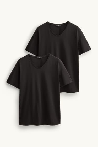 Femmes - Lot de 2 - T-shirts avec encolure en V - LYCRA® - noir