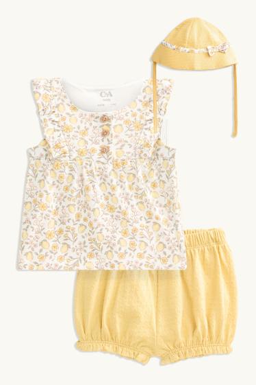 Baby Mädchen - Blümchen und Zitrone - Baby-Outfit - 3 teilig - gelb