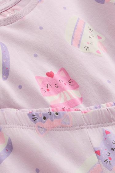 Copii - Fete - Pisici - pijama - 2 piese - cu buline - mov