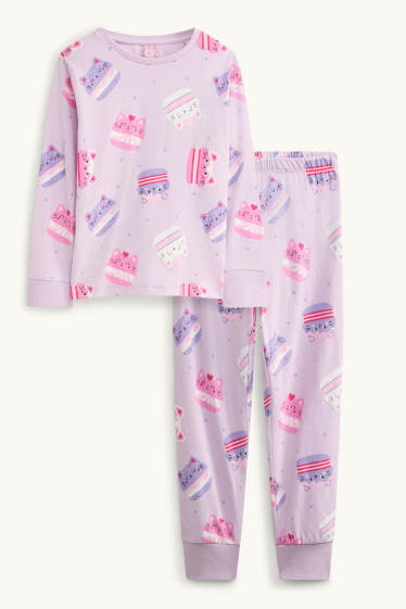Copii - Fete - Pisici - pijama - 2 piese - cu buline - mov