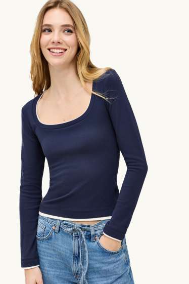 Damen - Langarmshirt - Slim Fit - 2-in-1-Look - dunkelblau