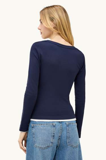 Damen - Langarmshirt - Slim Fit - 2-in-1-Look - dunkelblau