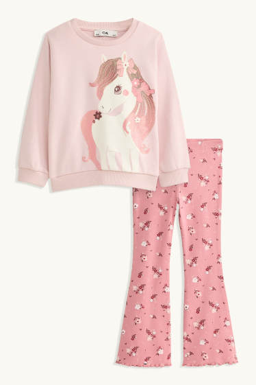 Dzieci dziewczynki - Pony - Zestaw - bluza i legginsy - efekt połysku - jasnoróżowy