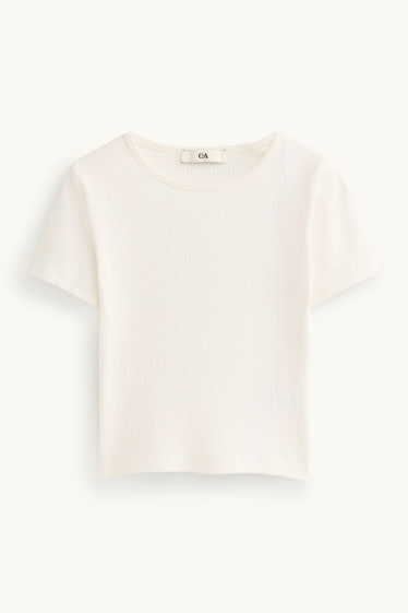 Kinder Mädchen - Set - Kurzarmshirt und Jeans-Latzkleid - 2 teilig - braun / cremeweiss