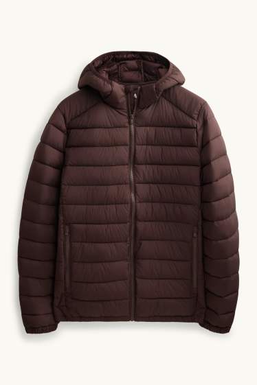 Men - Quilted jacket with hood - dark brown