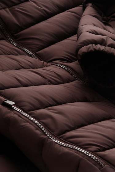 Men - Quilted jacket with hood - dark brown