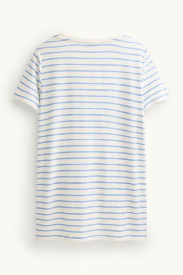 Dames - Voedings-T-shirt - gestreept - wit / blauw