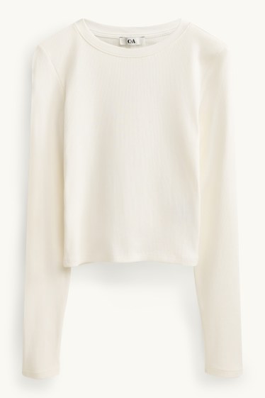 Women - Cropped long sleeve top - slim fit - ribbed - creme