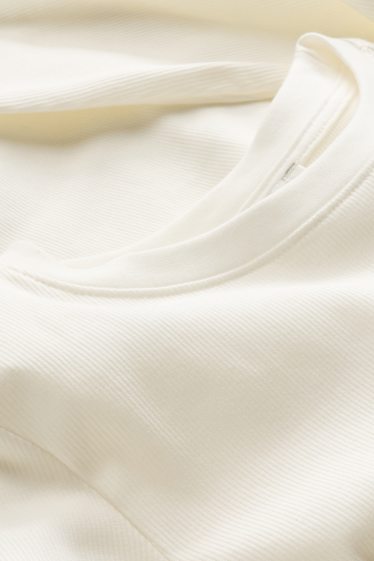 Women - Cropped long sleeve top - slim fit - ribbed - creme