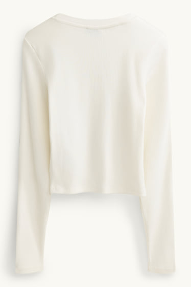 Women - Cropped long sleeve top - slim fit - ribbed - creme