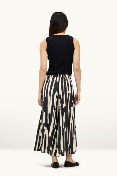 Damen - Stoffhose - High Waist - Wide Leg - gemustert - schwarz / weiss