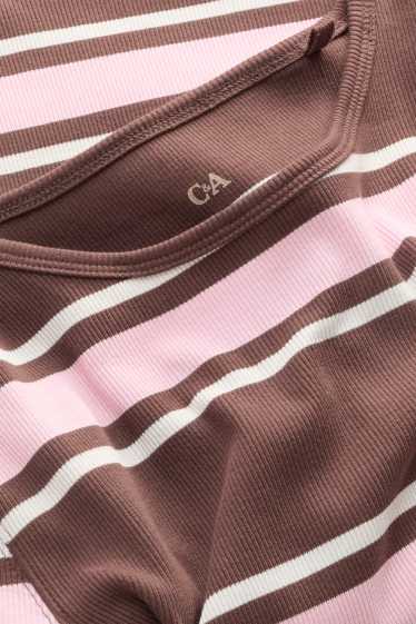 Women - T-shirt - slim fit - ribbed - striped - blue / white