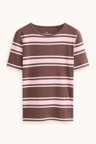 Women - T-shirt - slim fit - ribbed - striped - blue / white