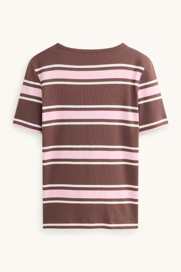 Women - T-shirt - slim fit - ribbed - striped - blue / white