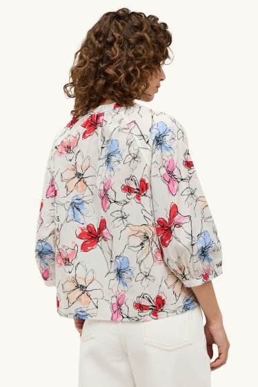 Femmes - Chemisier - à fleurs - blanc / rouge