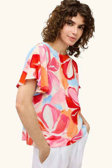 Dames - Blouse - gebloemd - oranje / rood