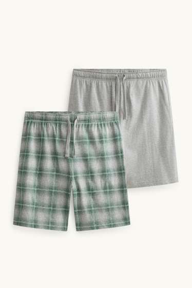 Heren - Set van 2 - pyjamashorts - groen / grijs