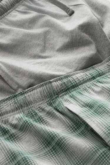 Heren - Set van 2 - pyjamashorts - groen / grijs