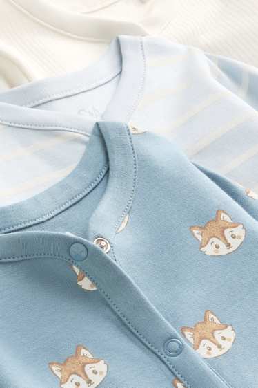 Baby: jongens - Set van 3 - vosje - babypyjama - blauw / wit